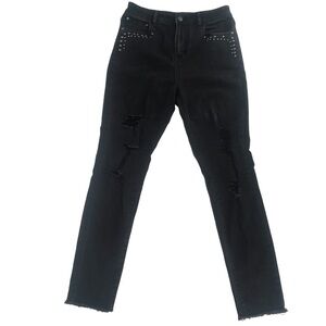 Wild Pearl Black Skinny Distressed Embellished Jeans Size 28 Women’s
